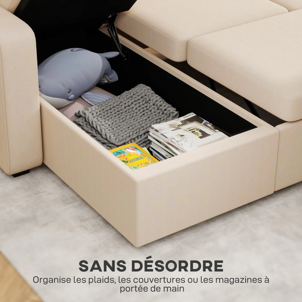Divano letto angolare in velluto ¨C zephmum ¨C beige 205x135x76 cm