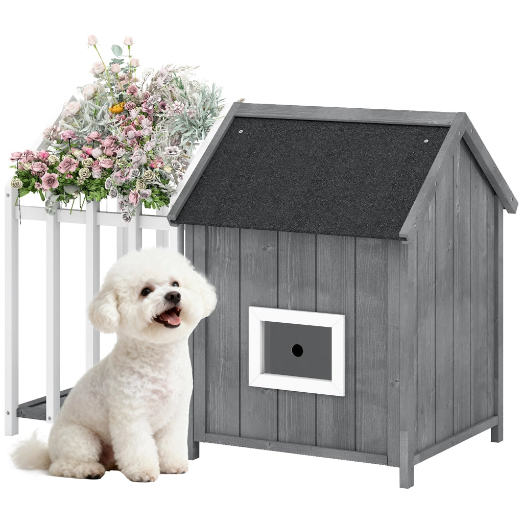 Casetta per cani esterno in legno con terrazza e porta a lamelle ¨C zephmum ¨C 106x62.5x80.5 cm grigio