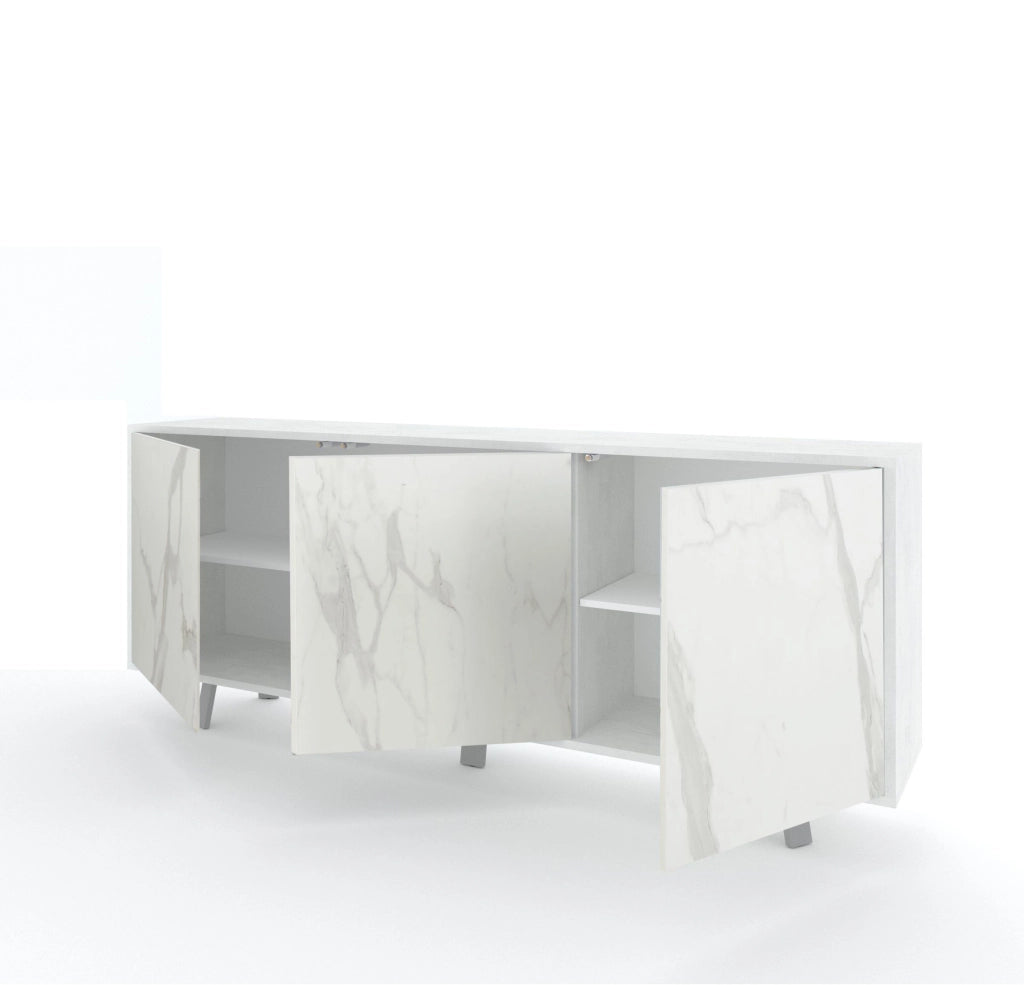 Buffet 3 ante VELBRUK bianco pietra/marmo calacatta