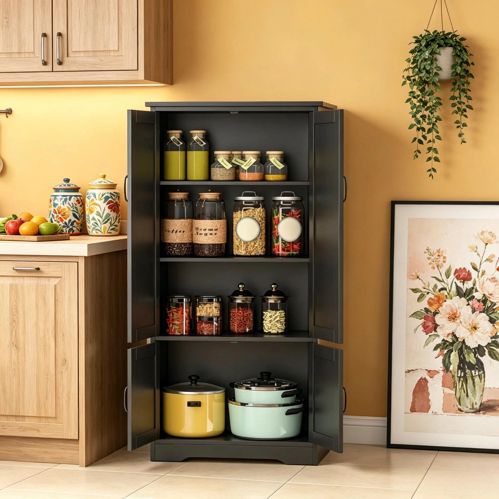 ARMADIO Cucina Moderno 60x30x123 cm Nero in MDF e Truciolare
