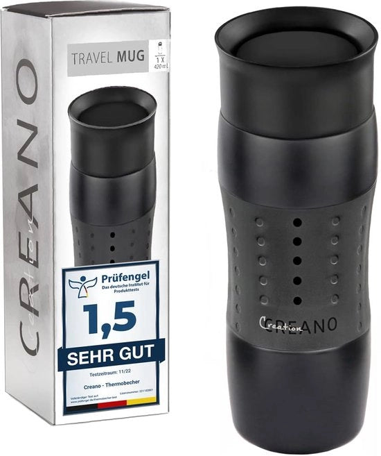 Moka da viaggio 420 ml, Moka termica, Moka isolata, Mantiene caldo 4 ore/freddo 7 ore, 100% impermeabile, Apertura di 360°, Nero
