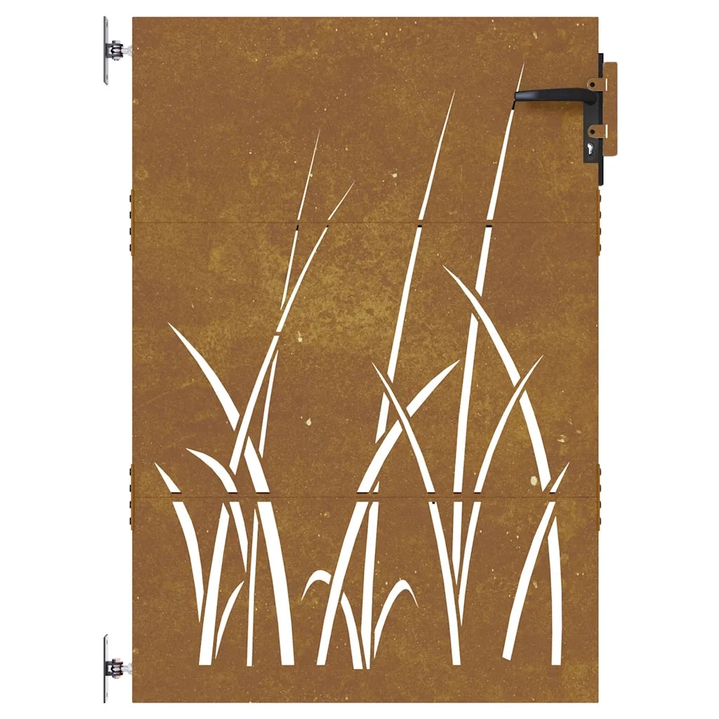 Cancello da giardino 85x150 cm in acciaio Corten con design erba 153223