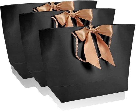 Confezione di 10 pezzi - Sacchetto di regalo in carta - Biodegradabile - Maniglia in oro - Per matrimonio/festa di compleanno - Dimensioni 21x7x15 cm - Borsa di regalo