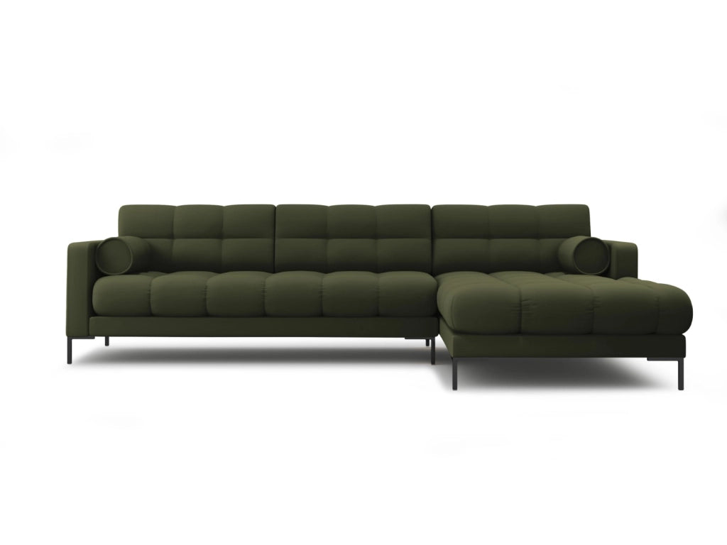 Cosmopolitan Design - Divano angolare destro "Bali" 5 posti in tessuto strutturato verde 