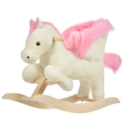 EasyComfort Cavallo a Dondolo Bianco e Rosa con Suoni e Struttura in Legno di Pioppo per Bambini 18-36 Mesi, 70x28x57cm