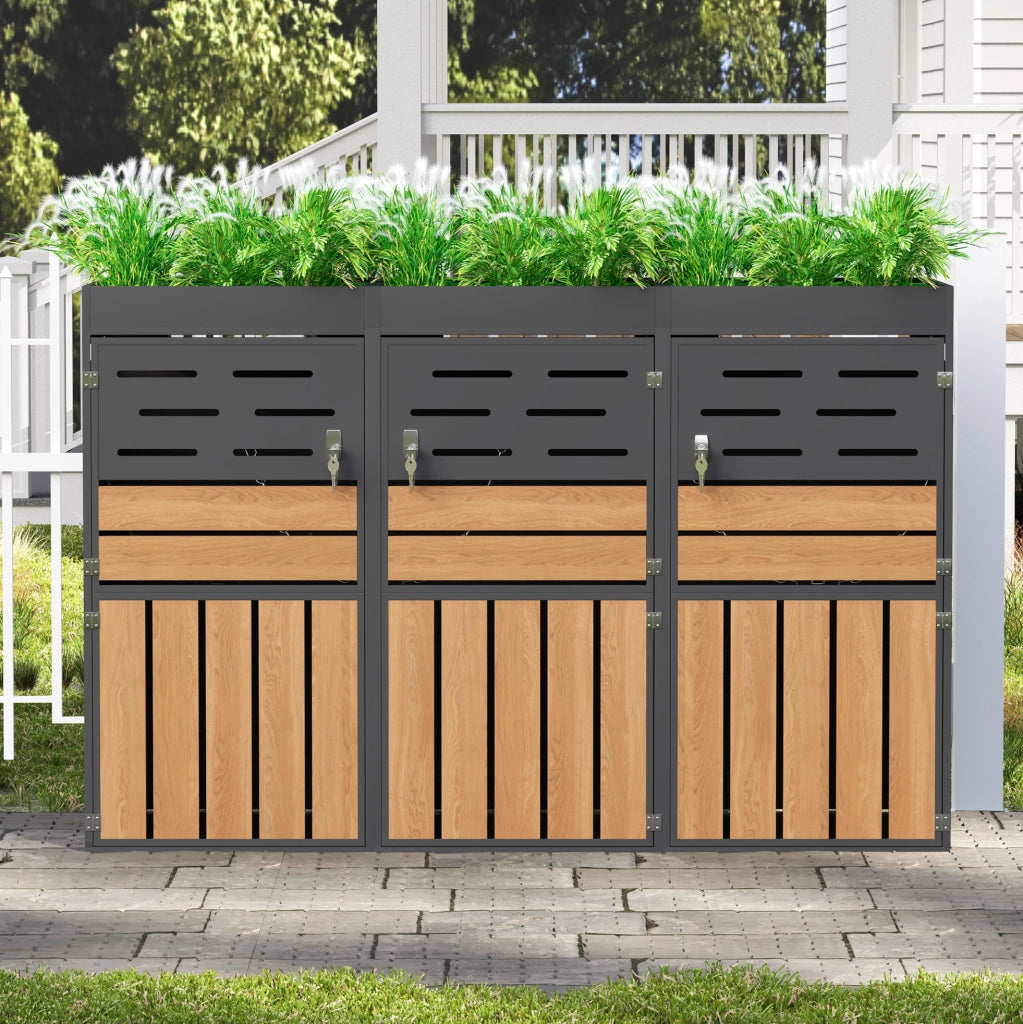 Armadio da esterno 2 in 1 con fioriera integrata 133x80x128 cm; in acciaio zincato grigio