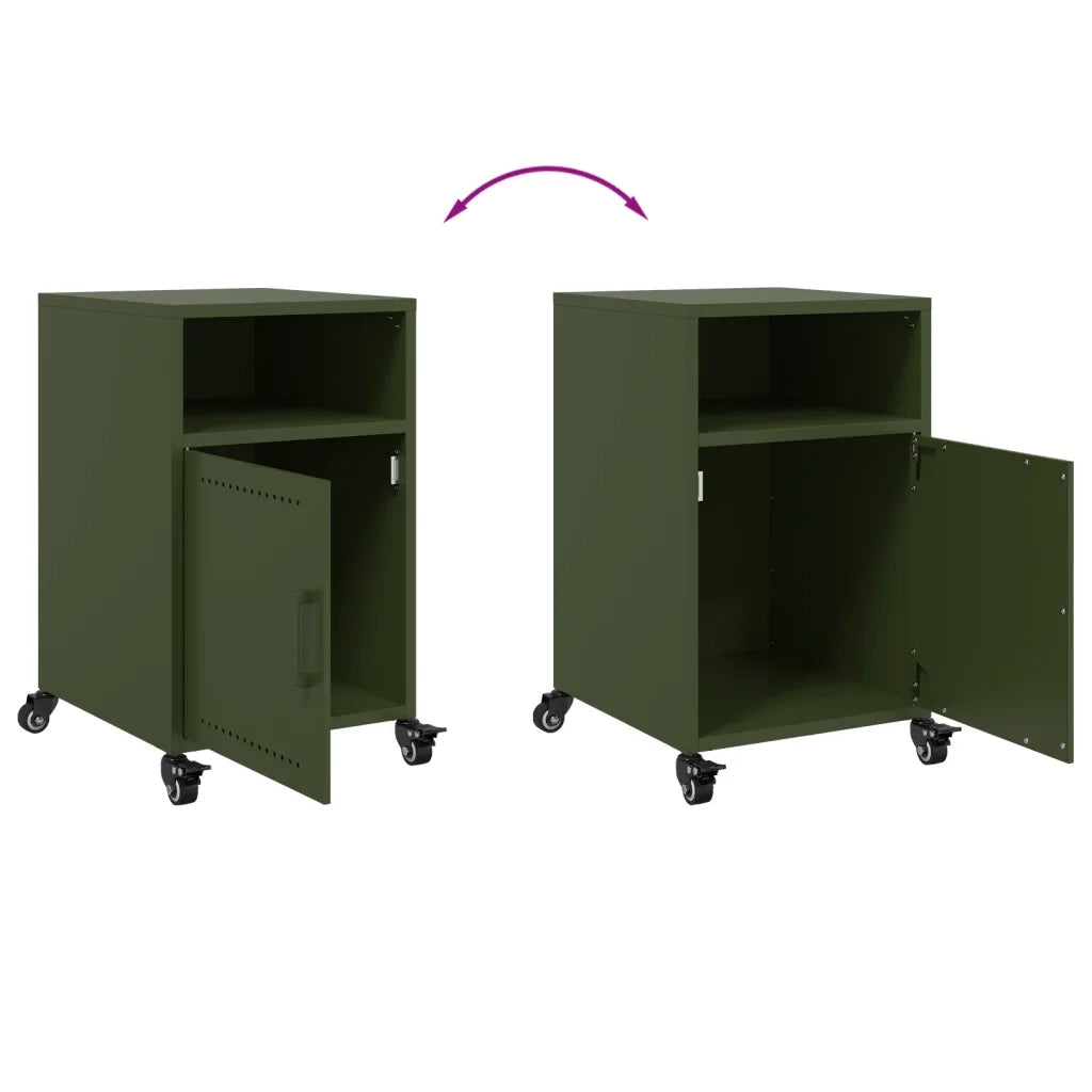 Set di 2 Comodini | Armadio da Notte | Mobiletto da notte Verde Oliva 36x39x59 cm in Acciaio
