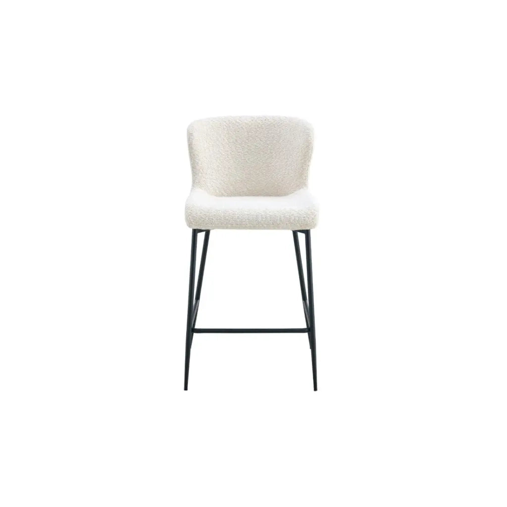 Sedia da bancone LISE - Tessuto bouclé colore bianco avorio - Piedi in metallo nero - Stile design/industriale