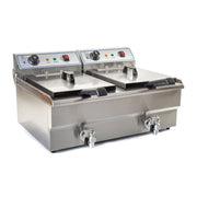 Friggitrice in acciaio inox con 2 vasche da 16 litri resistenza rimovibile rubinetto di scarico modello professionale 380V 3614029