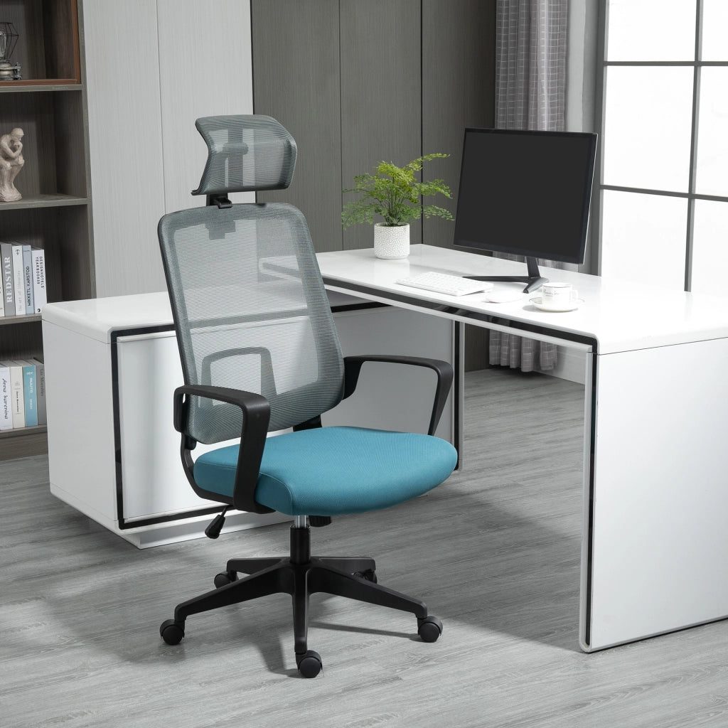 Sedia da ufficio ergonomica ¨C zephmum ¨C 63.5x63x116.5-125.5 cm blu grigio