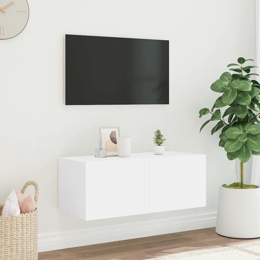 Mobile TV a Parete con Luci LED Bianco 80x35x31 cm 837281
