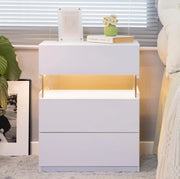 Comodino LED RGB bianco con 3 cassetti e pannello acrilico in legno ingegnerizzato