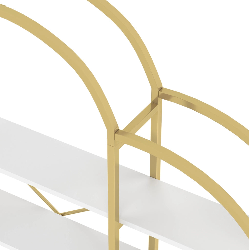 Libreria 170x26x190 cm a 5 ripiani con decorazione a nuvola in metallo e MDF bianco e oro