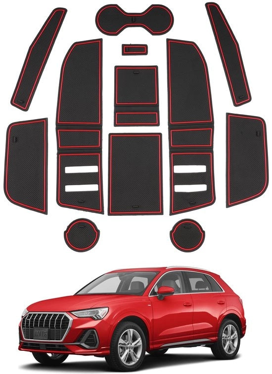 Accessori per Audi Q3 F3 MK2 / Sportback 2019-2025 - mattoncini di gomma per console centrale con supporto per bicchieri e contenitore antiscivolo per Audi Q3 accessori rosso