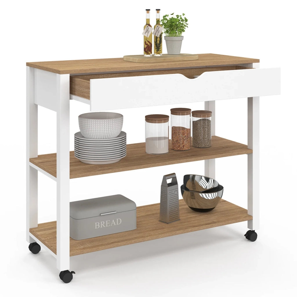 IDMarket - Credenza PENH XXL con cassetto e piano di lavoro in faggio bianco L.100 CM