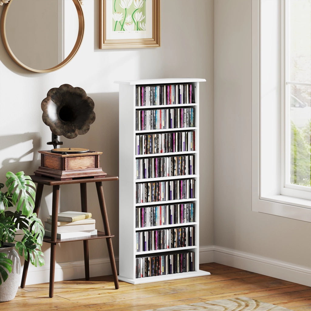 Scaffale Porta CD con 6 Ripiani Regolabili. Capacit¨¤ di 360 CD/185 DVD. 58x24x124.5 cm. Bianco