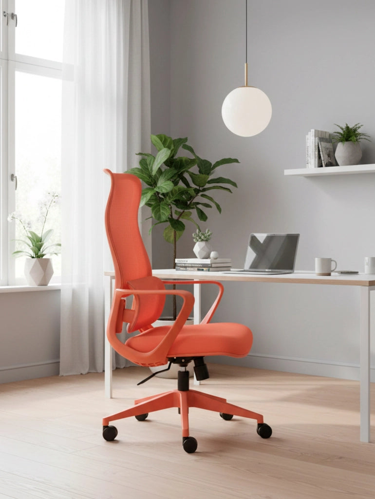 Sedia studio Hispanohogar altezza regolabile in tessuto arancione