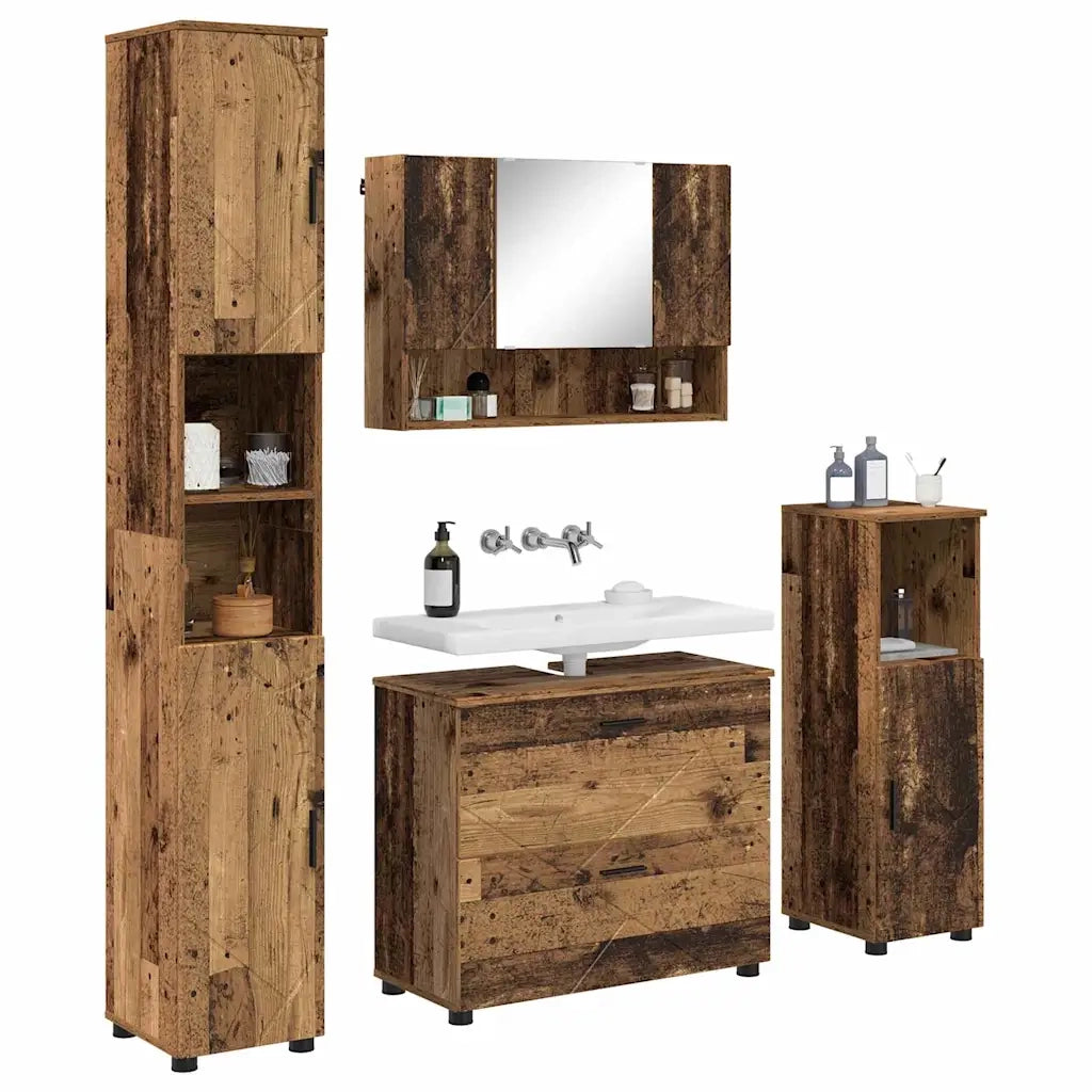 Set di mobili per il bagno con cassetto 4 pcs Legno vecchio