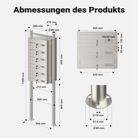 Cassetta postale condominiale autoportante 6 posti, acciaio inox, 1 modulo, 556 x 270 x 1500 mm
