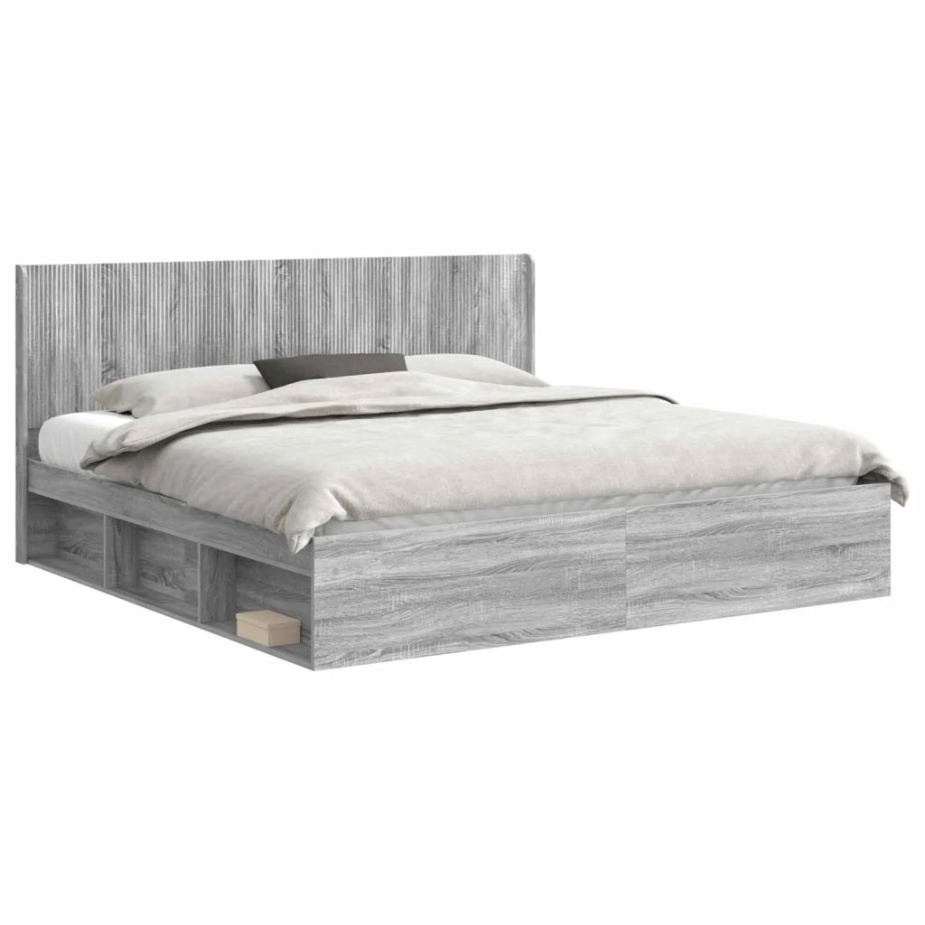 Struttura del letto con stoccaggio e testata-Giroletto con contenitore Sonoma grigio 327215