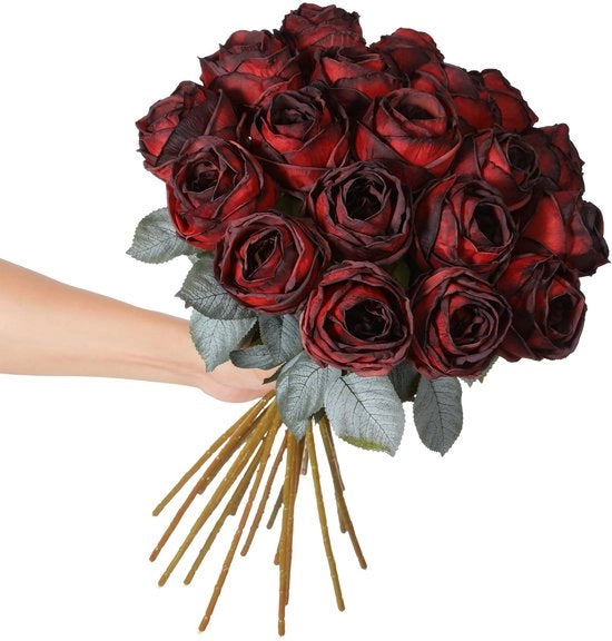 Fiori d'arte - Bouquet di rose - Realistico - 20 pollici - Decorazione di nozze - Pianta d'arte - Adatto per casa e ufficio - Rosso bordeaux