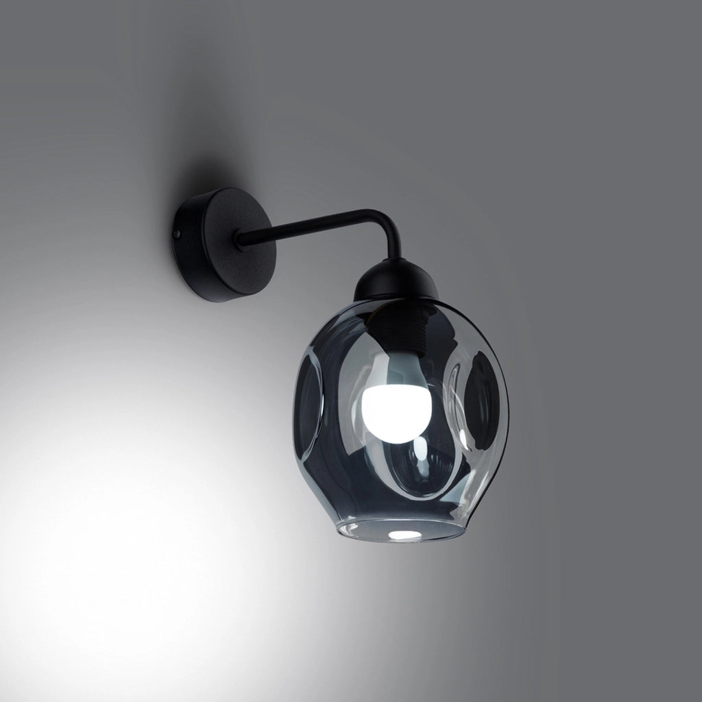 Applique Pure Lume BROSSA nera vetro fumé E27 1 luce