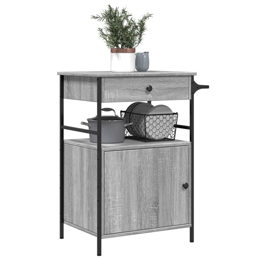 Carrello da Cucina Grigio Sonoma 56x43x89,5cm Legno Multistrato CFW3382239