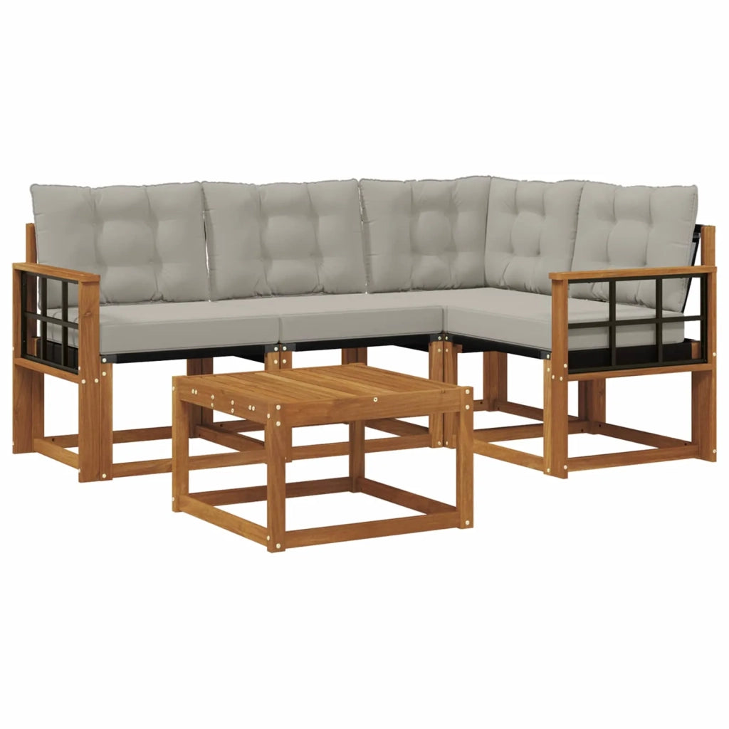 Set di divani da esterno 5 pcs Grigio Naturale e Chiaro