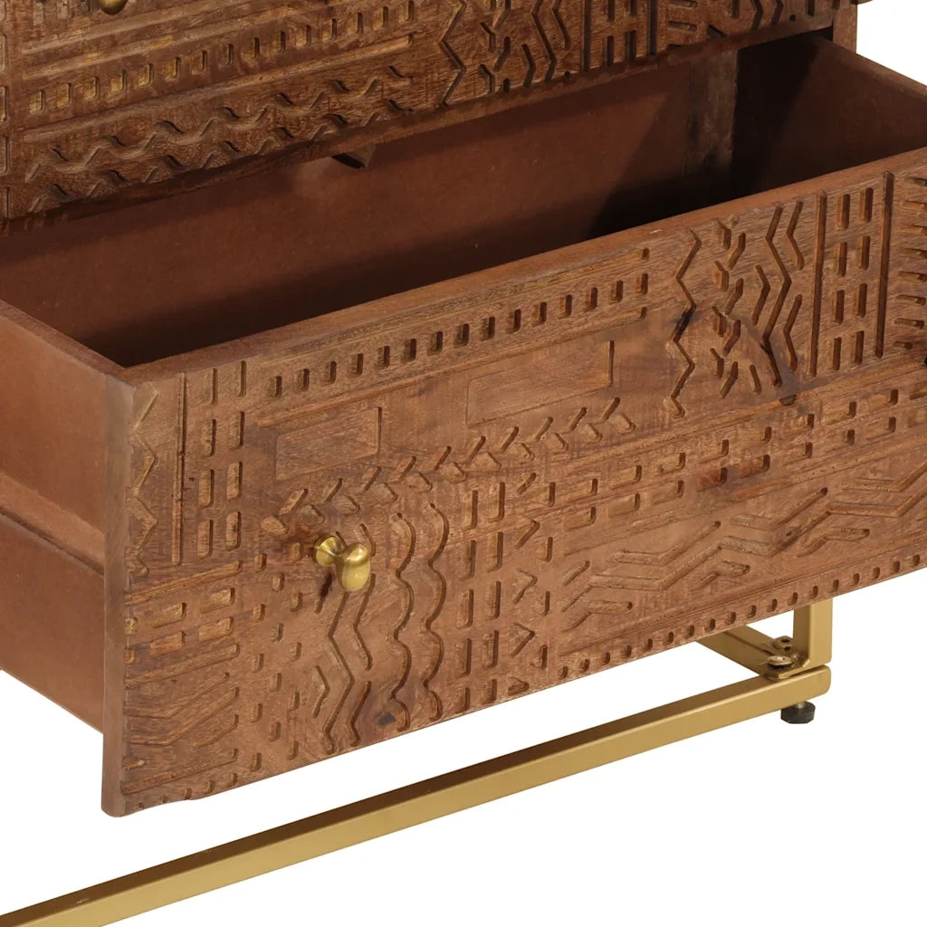 Cassettiera 55x30x76 cm in Legno Massello di Mango e Ferro 371995