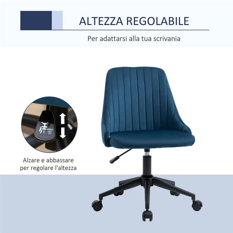 SEDIA DA UFFICIO GIREVOLE CON ALTEZZA REGOLABILE 50 X58 X 77-85 CM VELLUTO BLU