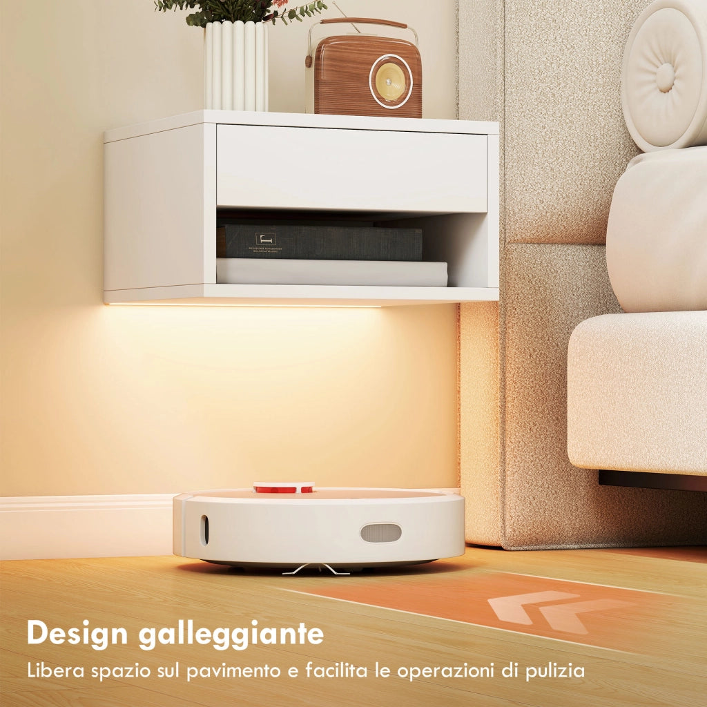 Set 2 Comodini Sospesi 37x32x21 cm con LED RGB Integrati e Regolabili con APP Cassetto e Ripiano Bianco