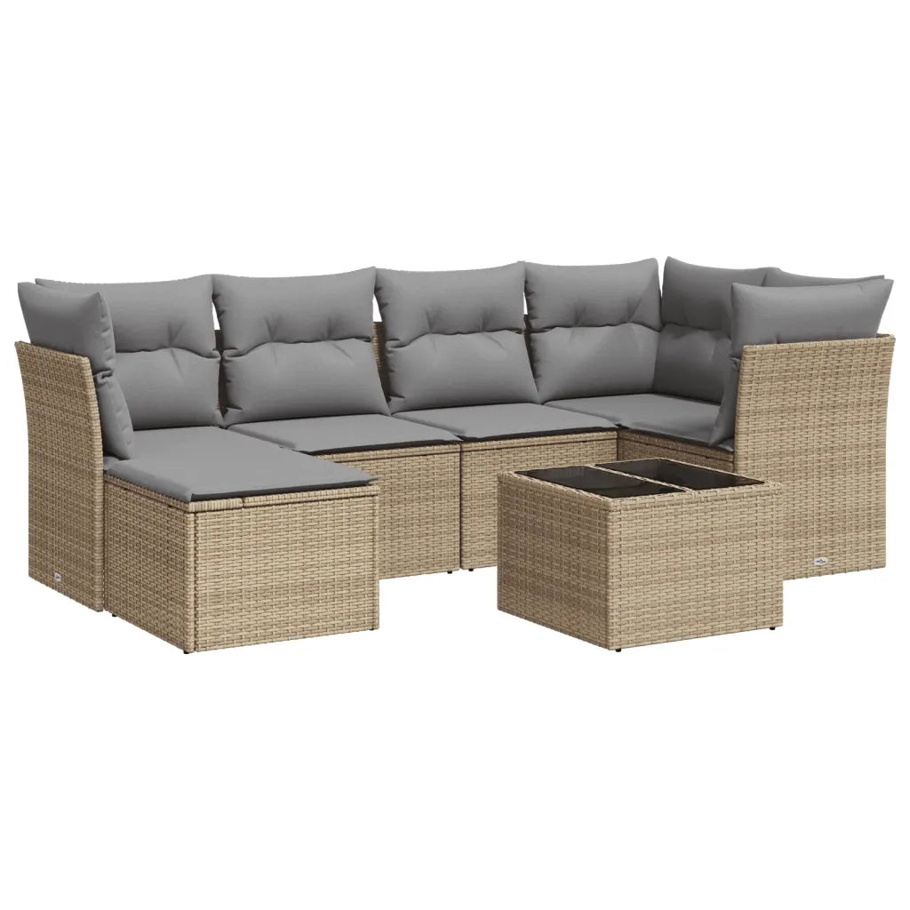Set Divani da Giardino 7 pz con Cuscini Beige in Polyrattan 3249798