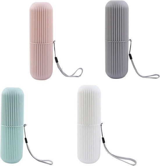 Contenitore a 4 compartimenti per spazzolino da denti, contenitore portatile per spazzolini da denti, contenitore per spazzolini da denti, contenitore per bicchieri, contenitore portatile per uso quotidiano e viaggio (verde, grigio, rosa, bianco)