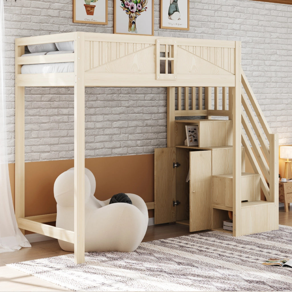 Letto a soppalco in legno 90x200 cm con scala reversibile
