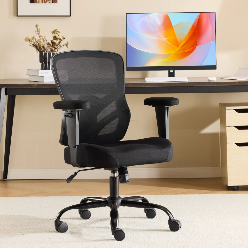Sedia da ufficio ergonomica con supporto lombare e braccioli 2D in pelle e rete - nero