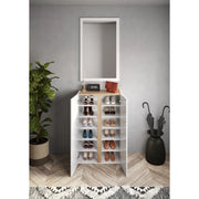 Mobile contenitore con 2 ante e 5 ripiani regolabili, collezione KEY, colore bianco lucido laccato e rovere cadiz.