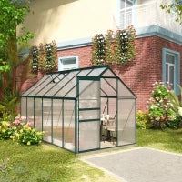 Serra da Giardino in Policarbonato 190x375x199cm, con Finestra Apribile e Porta Scorrevole, Struttura in Alluminio, Verde