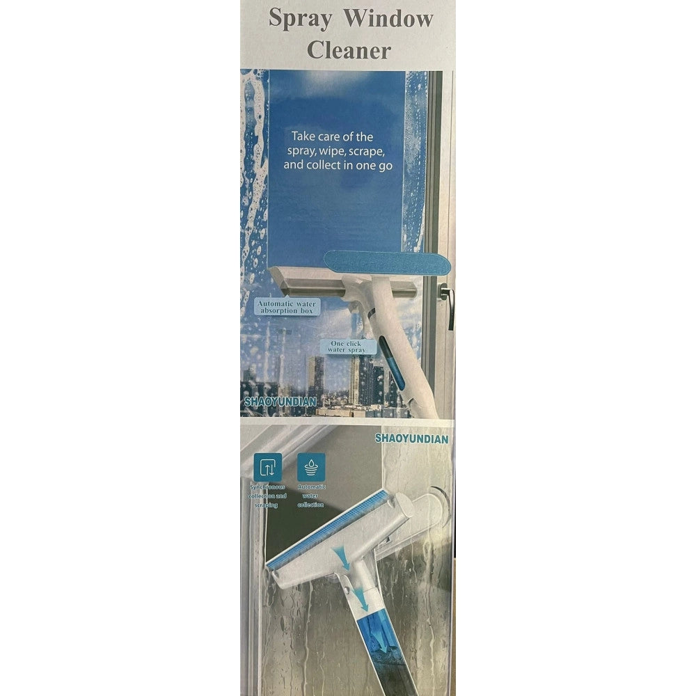 Trade Shop - Pulitore Vetri Spruzza Lava Raschia Raccoglie Acqua 3in1 Con Spray Contenitore Integrato -