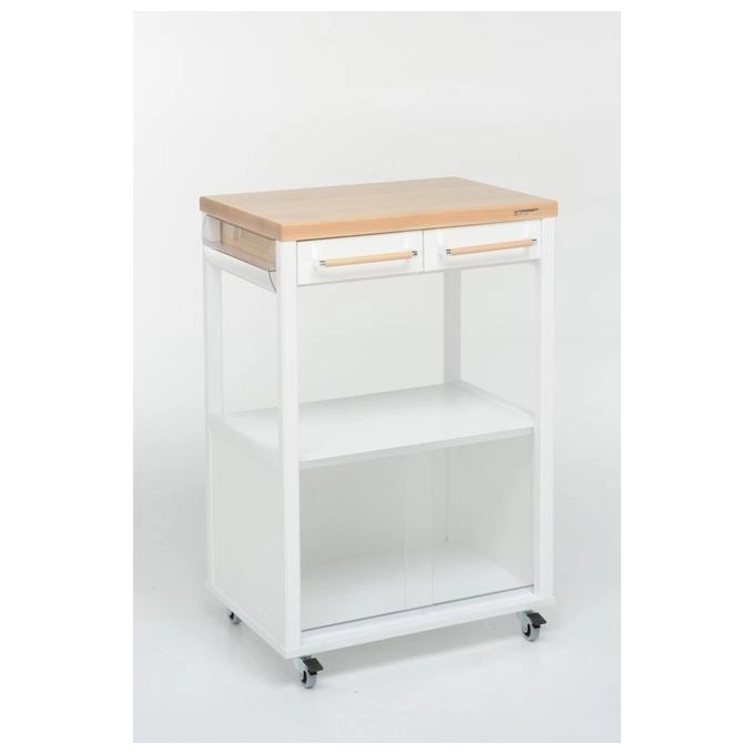 Foppapedretti 9900339530 Carrello da Cucina con Vano Porta Microonde e Tagliere Estraibile colore Bianco Naturale