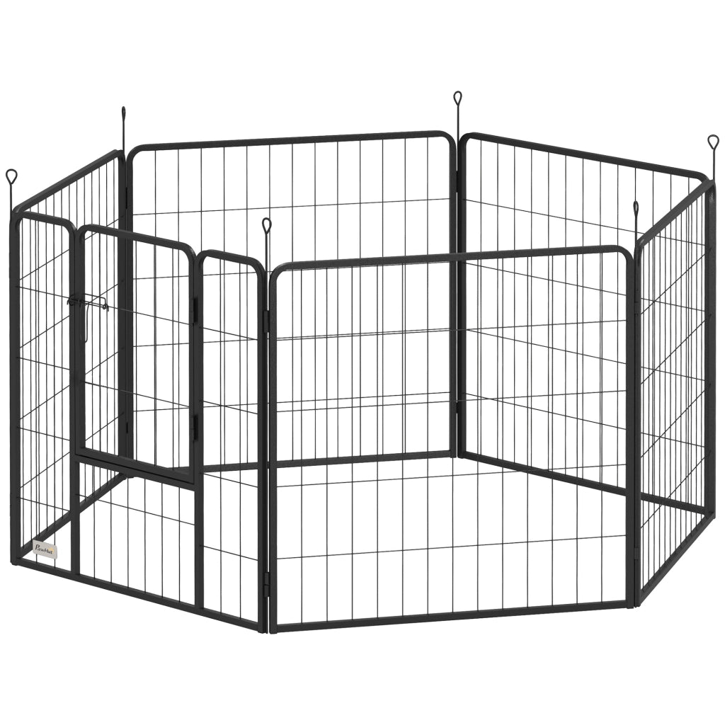 Recinto per Cani a 6 Pannelli Modulabili Pieghevole con Porta in Acciaio, Altezza 80 cm, Grigio Scuro