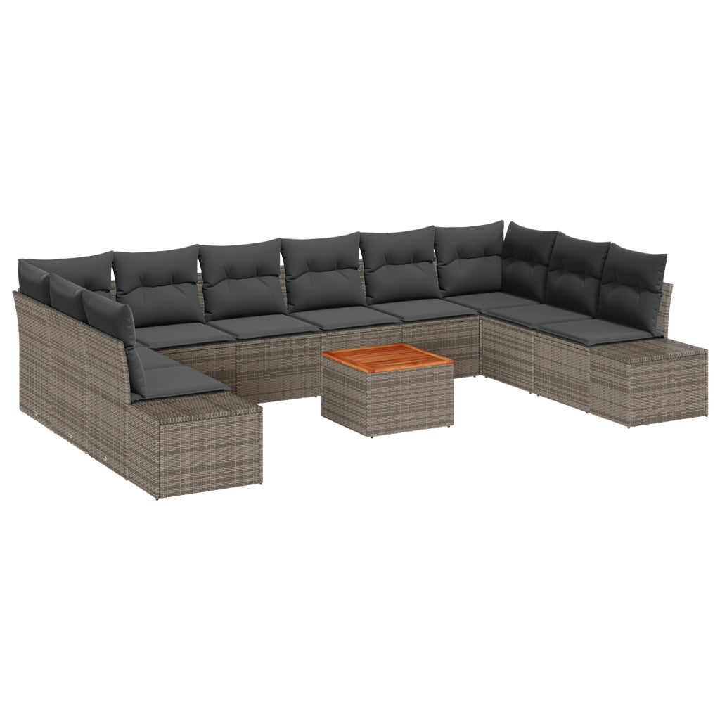 Set Divano Giardino 11 Pezzi con Cuscini Grigio Polyrattan
