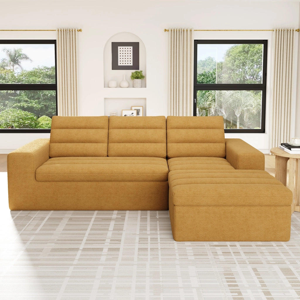 DIVANO Modulare Angolare L 253x161x89 cm Chenille Arancione con Pouf