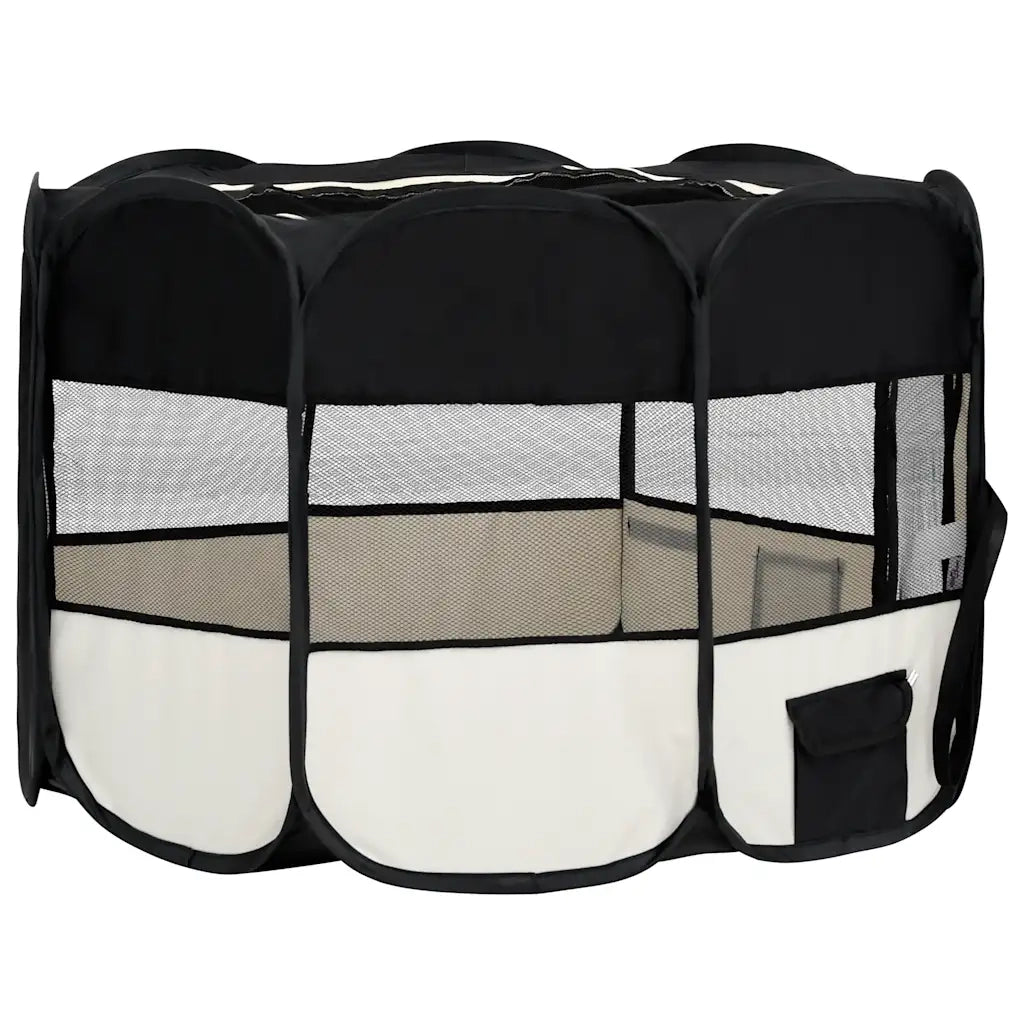 Box per Cani Pieghevole con Borsa Trasporto Nero 125x125x61 cm 171007