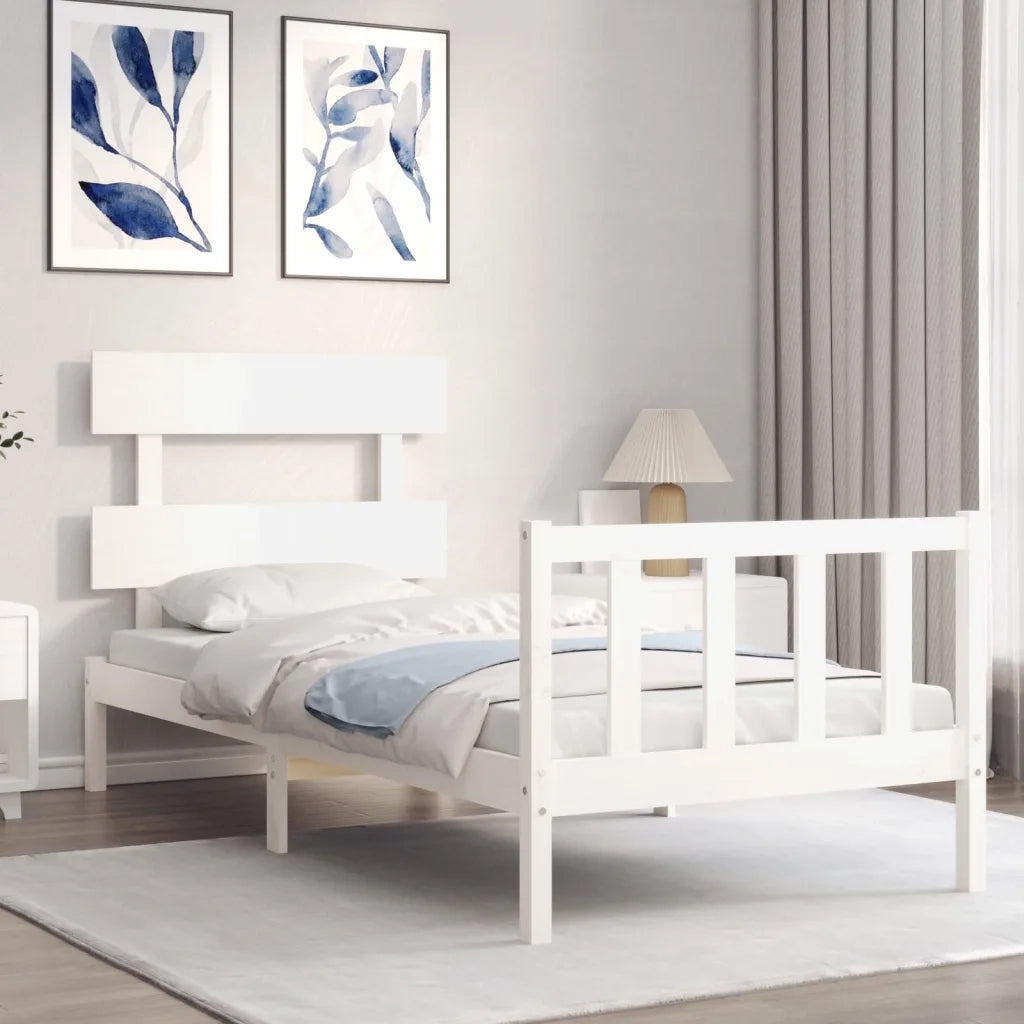 Giroletto con Testiera-Struttura Letto con testiera Bianco Single in Legno Massello 910800