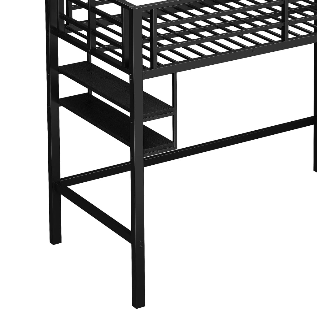 Letto a Soppalco Letto Singolo con Scaffali; Scala Contenitore e Sponda 90 x 200 cm; senza Materasso