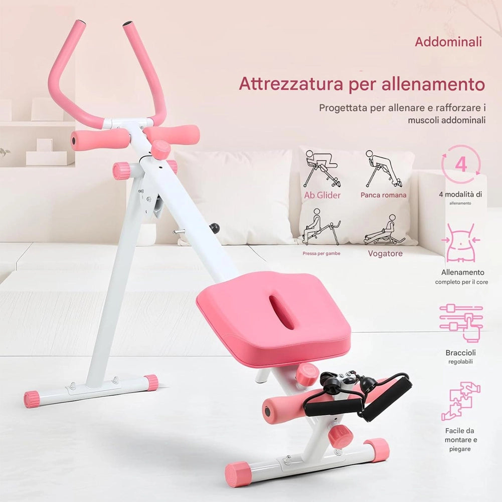 AB Machine Rosa Attrezzo Fitness per Addominali Multiuso Pieghevole Vogatore