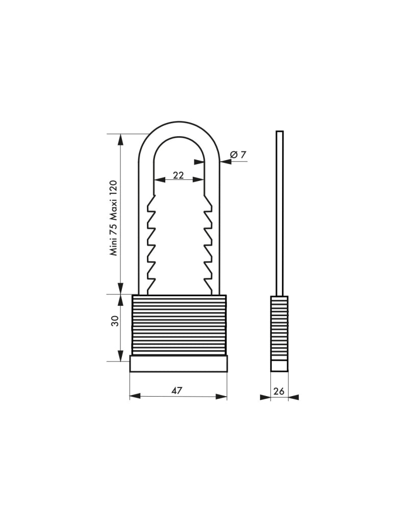Lucchetto regolabile ad arco lunghezza variabile 40mm, acciaio laminato, 2 chiavi in acciaio - THIRARD