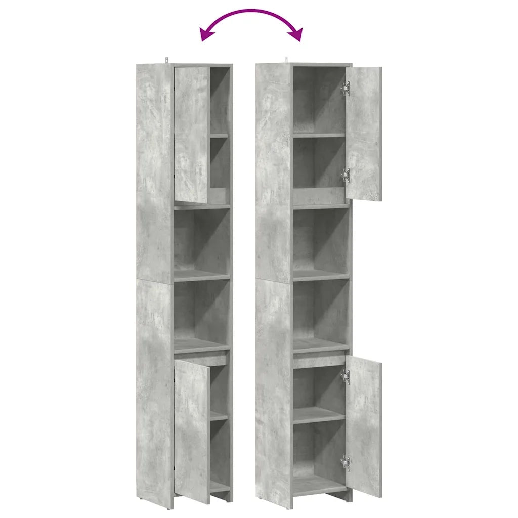 vidaXL Mobile da Bagno Grigio Cemento 30x30x183,5 cm Legno Multistrato