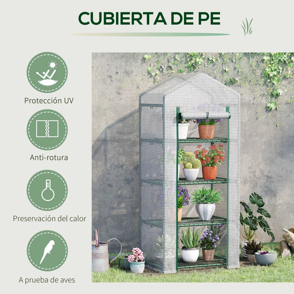 Serra da Giardino con 4 Ripiani e Copertura in PE 140g/m2 ¨C zephmum ¨C 70x50x160 cm Bianco