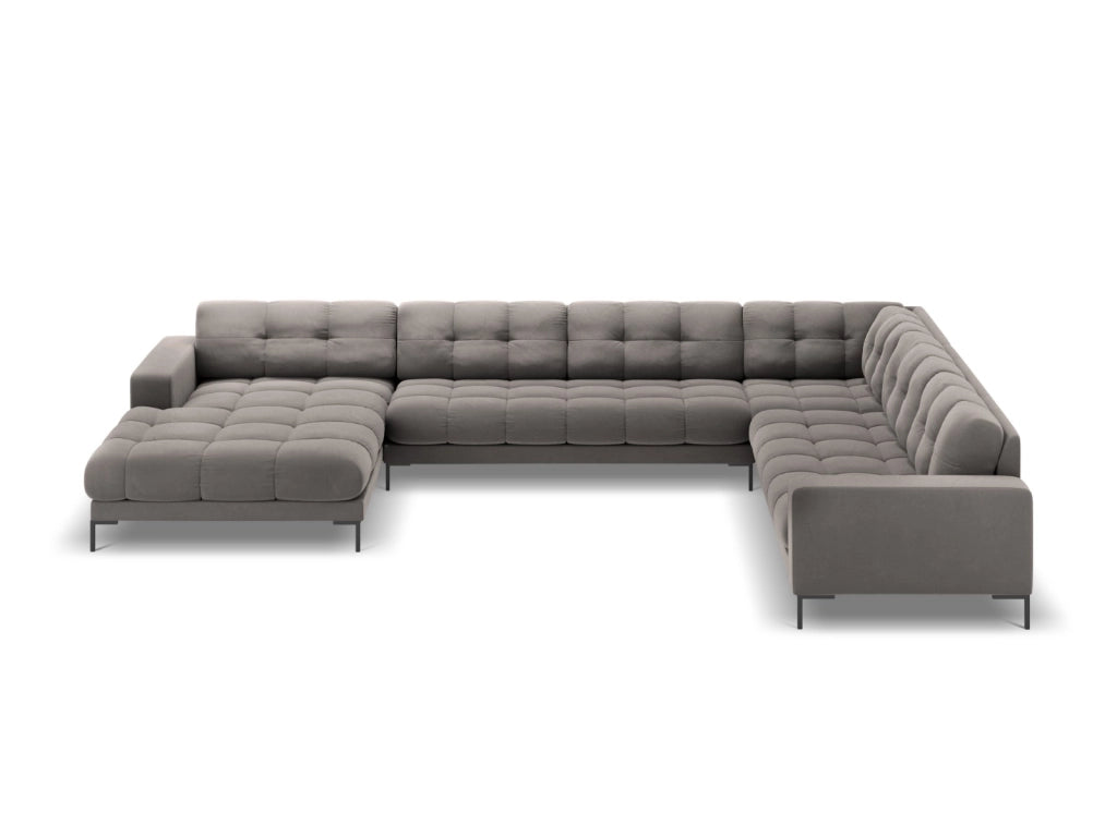 Cosmopolitan Design - Divano panoramico destro "Bali" 7 posti in velluto grigio chiaro 